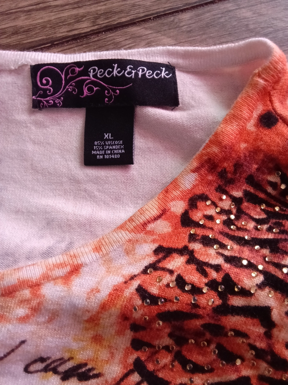 Peck & Peck Multi-Tone Abstract Script Long-Sleeve Top - Picture 5 of 7